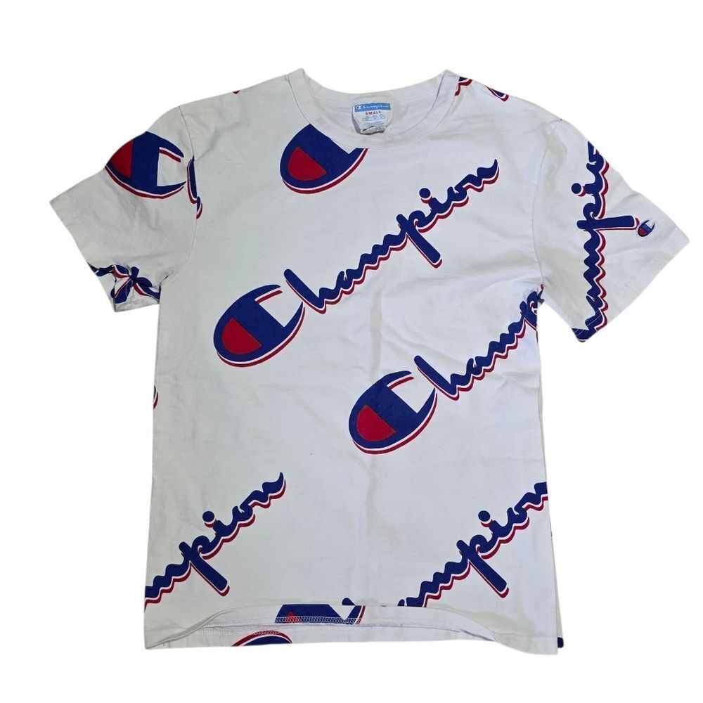 Champion White Tee with Red and Blue Graphic Logo -Small